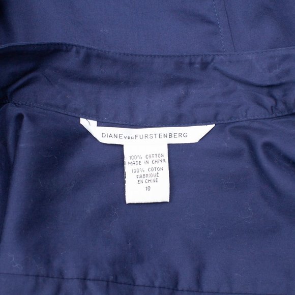 Vintage DVF Safari Blouse Navy Blue Cotton Button Down Top Size 10 - Picture 3 of 6